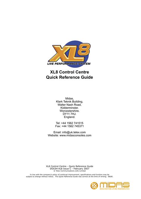 MIDAS XL8 QUICK REFERENCE MANUAL Pdf .